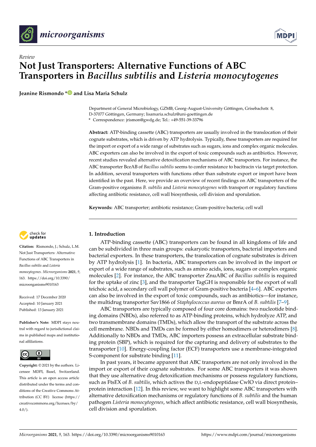 Alternative Functions of ABC Transporters in Bacillus Subtilis and Listeria Monocytogenes