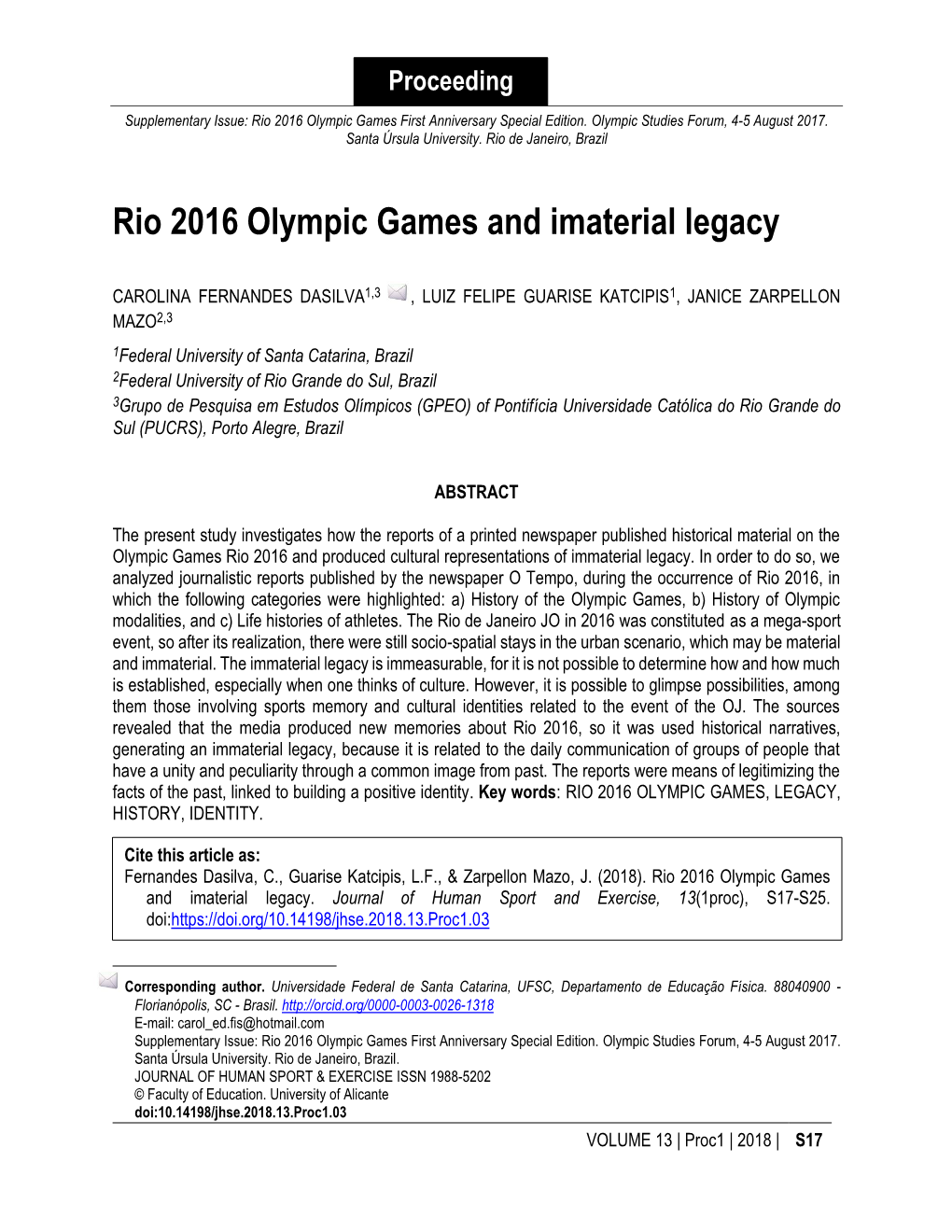 Rio 2016 Olympic Games and Imaterial Legacy