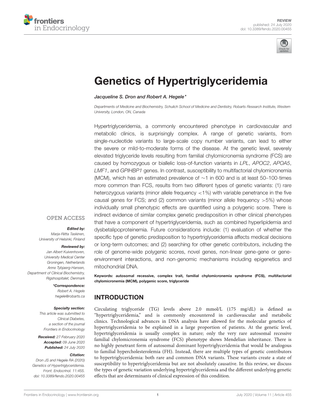 Genetics of Hypertriglyceridemia