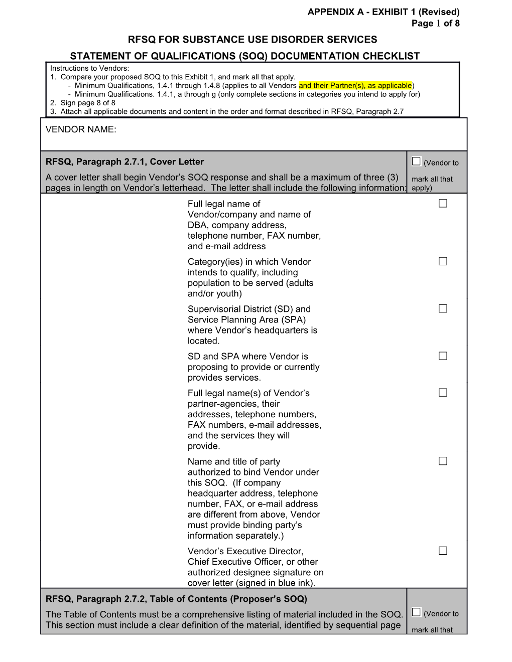 Rfsq for Substance Use Disorder Services