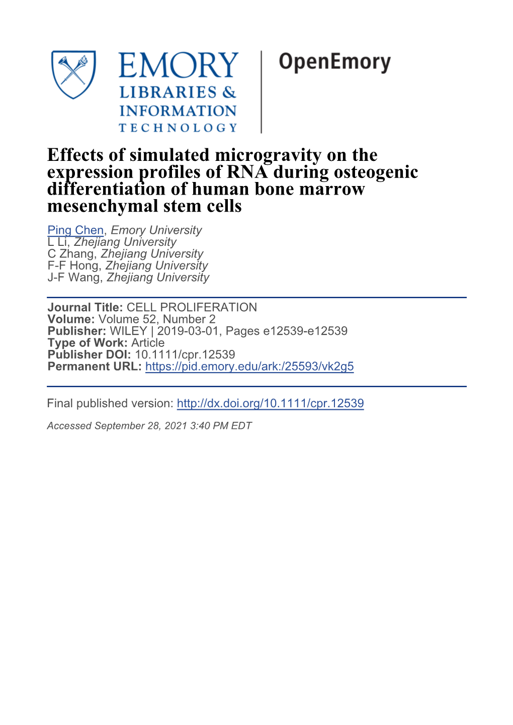 Effects of Simulated Microgravity on the Expression Profiles of RNA