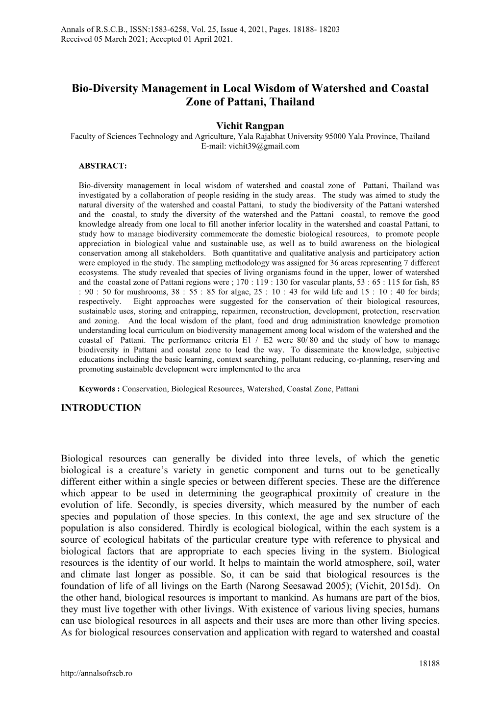 Bio-Diversity Management in Local Wisdom of Watershed and Coastal Zone of Pattani, Thailand