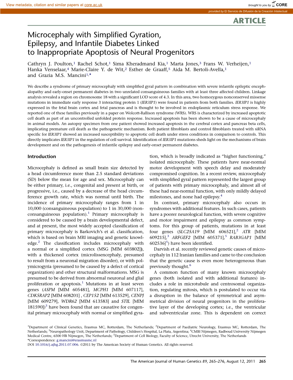 Microcephaly with Simplified Gyration, Epilepsy, and Infantile