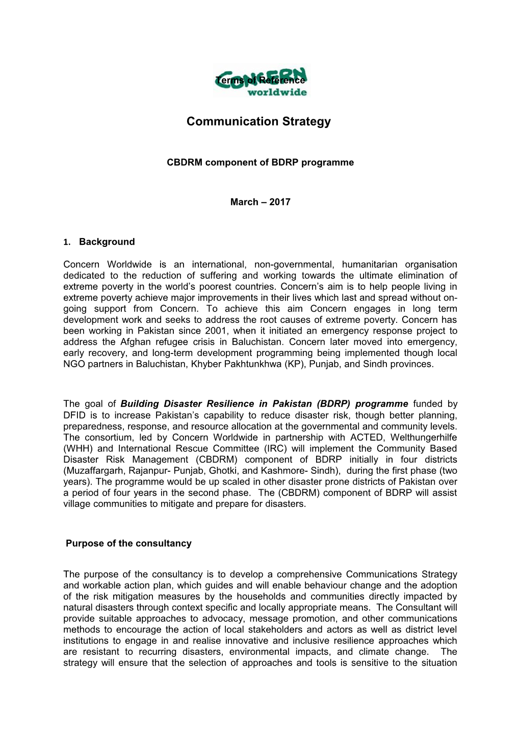 CBDRM Component of BDRP Programme