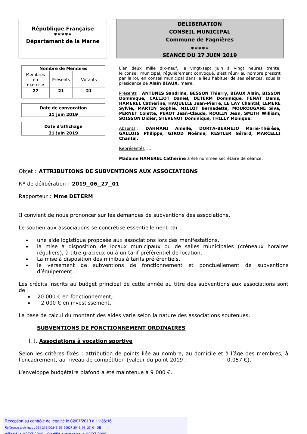 République Française ***** Département De La Marne