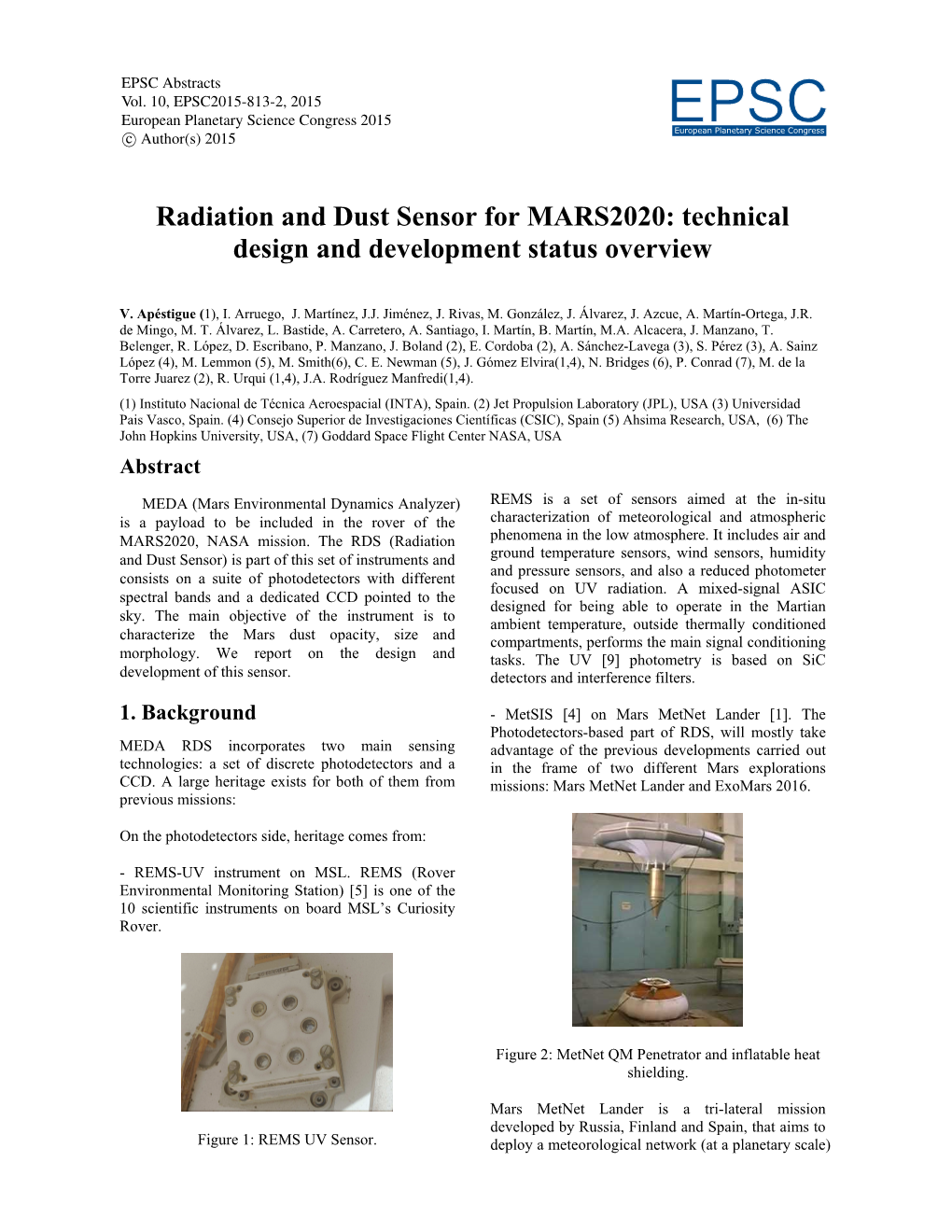 Radiation and Dust Sensor for MARS2020: Technical Design and Development Status Overview