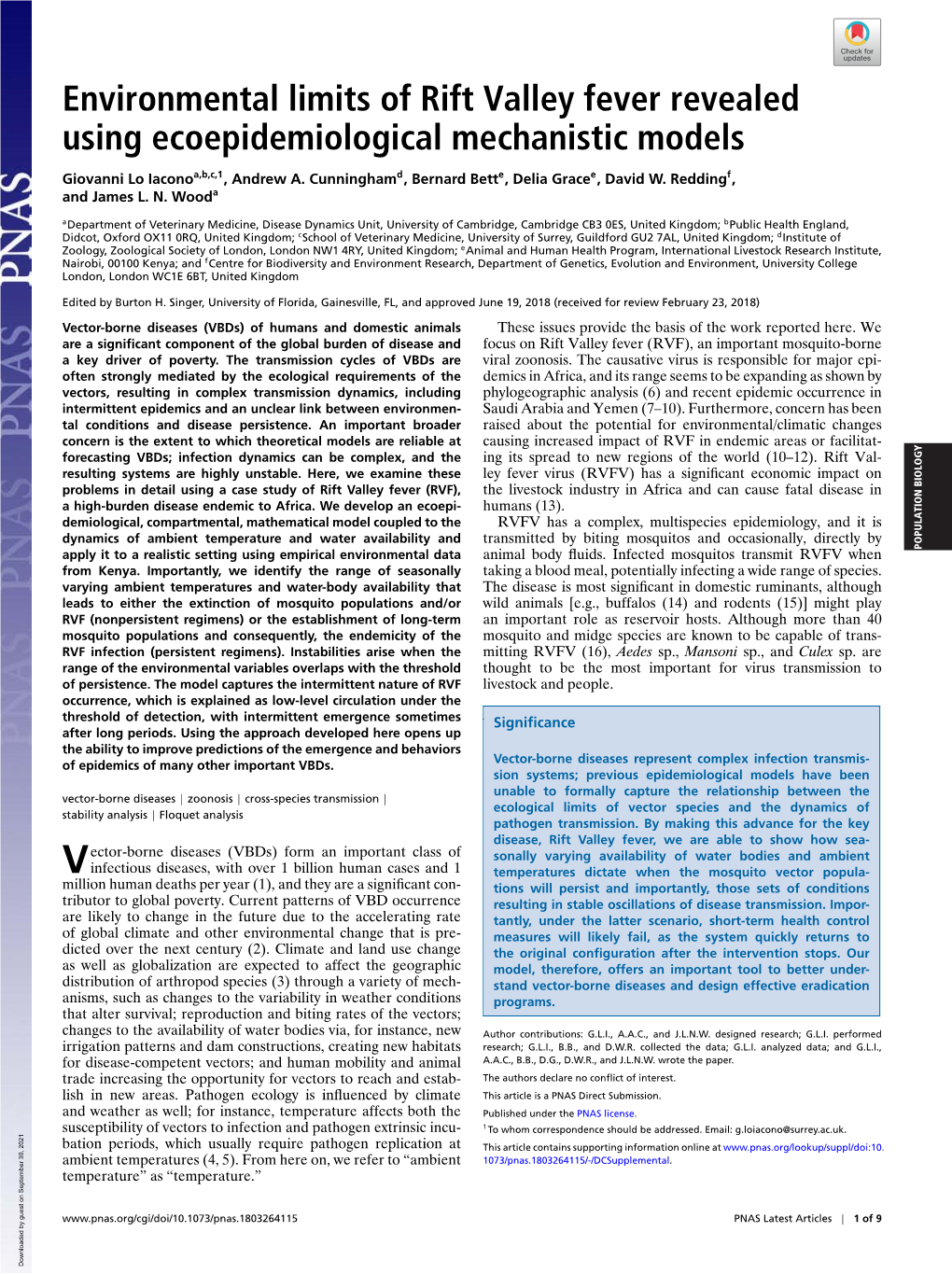 Environmental Limits of Rift Valley Fever Revealed Using