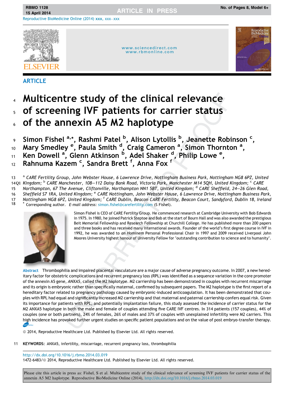 Multicentre Study of the Clinical Relevance of Screening IVF Patients for Carrier Status of the Annexin A5 M2 Haplotype