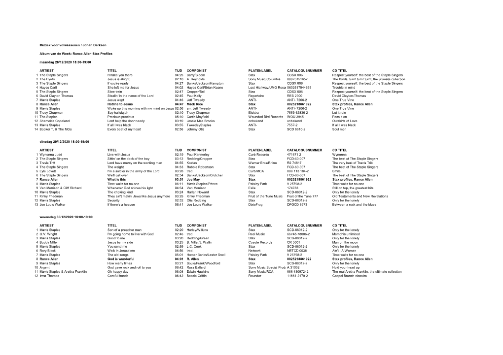 Muziek Voor Volwassenen 2020 Week 53