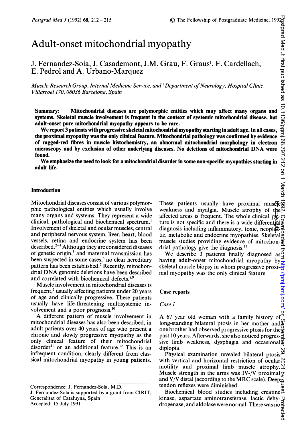 Adult-Onset Mitochondrial Myopathy J