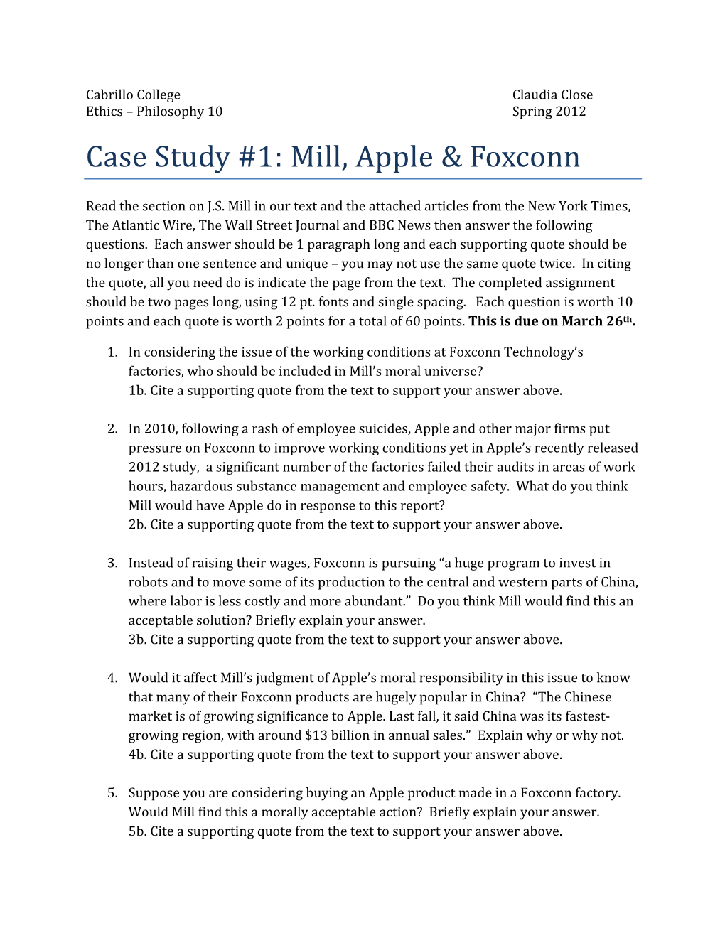 Case Study #1: Mill, Apple & Foxconn