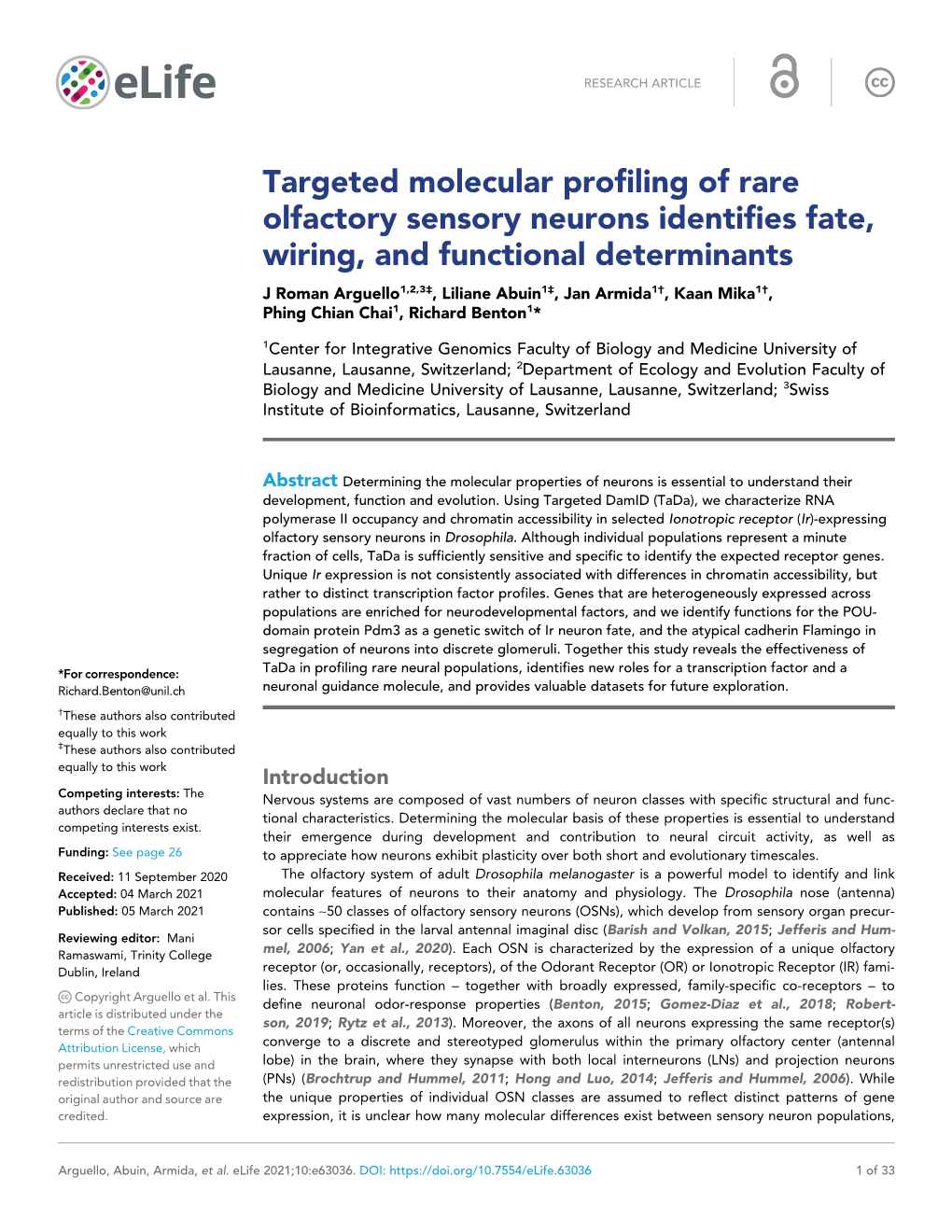 Targeted Molecular Profiling of Rare Olfactory Sensory Neurons Identifies