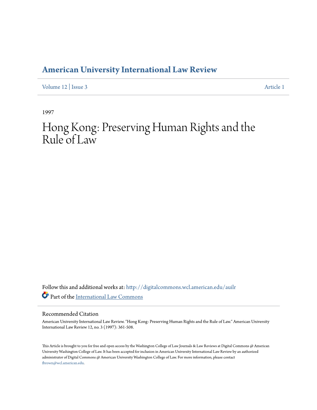 Hong Kong: Preserving Human Rights and the Rule of Law