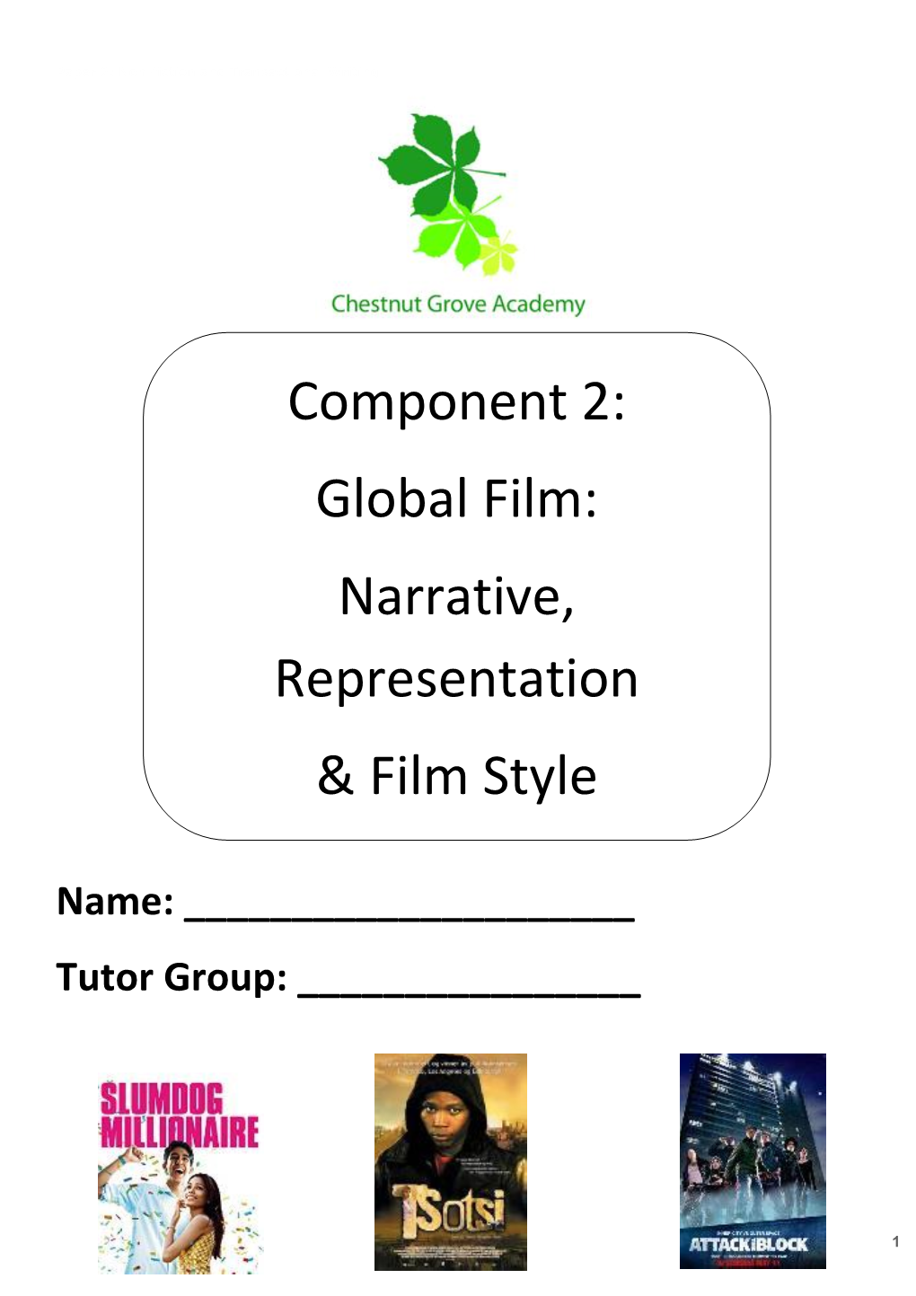 Component 2: Global Film: Narrative, Representation & Film Style