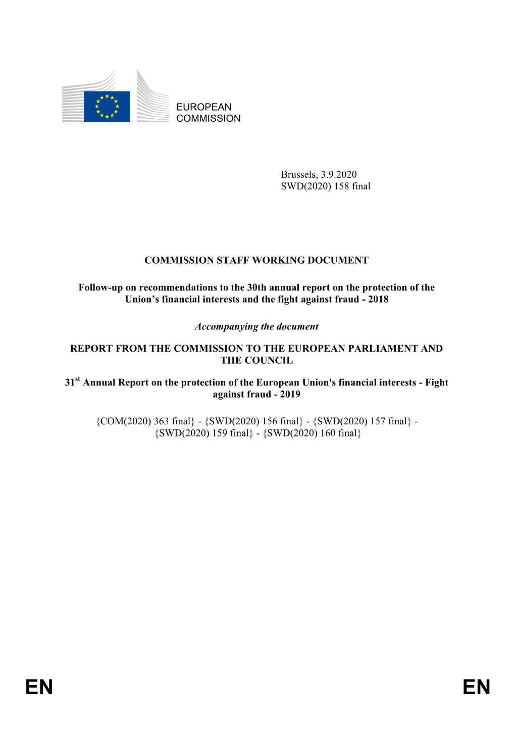 EUROPEAN COMMISSION Brussels, 3.9.2020 SWD(2020) 158 Final