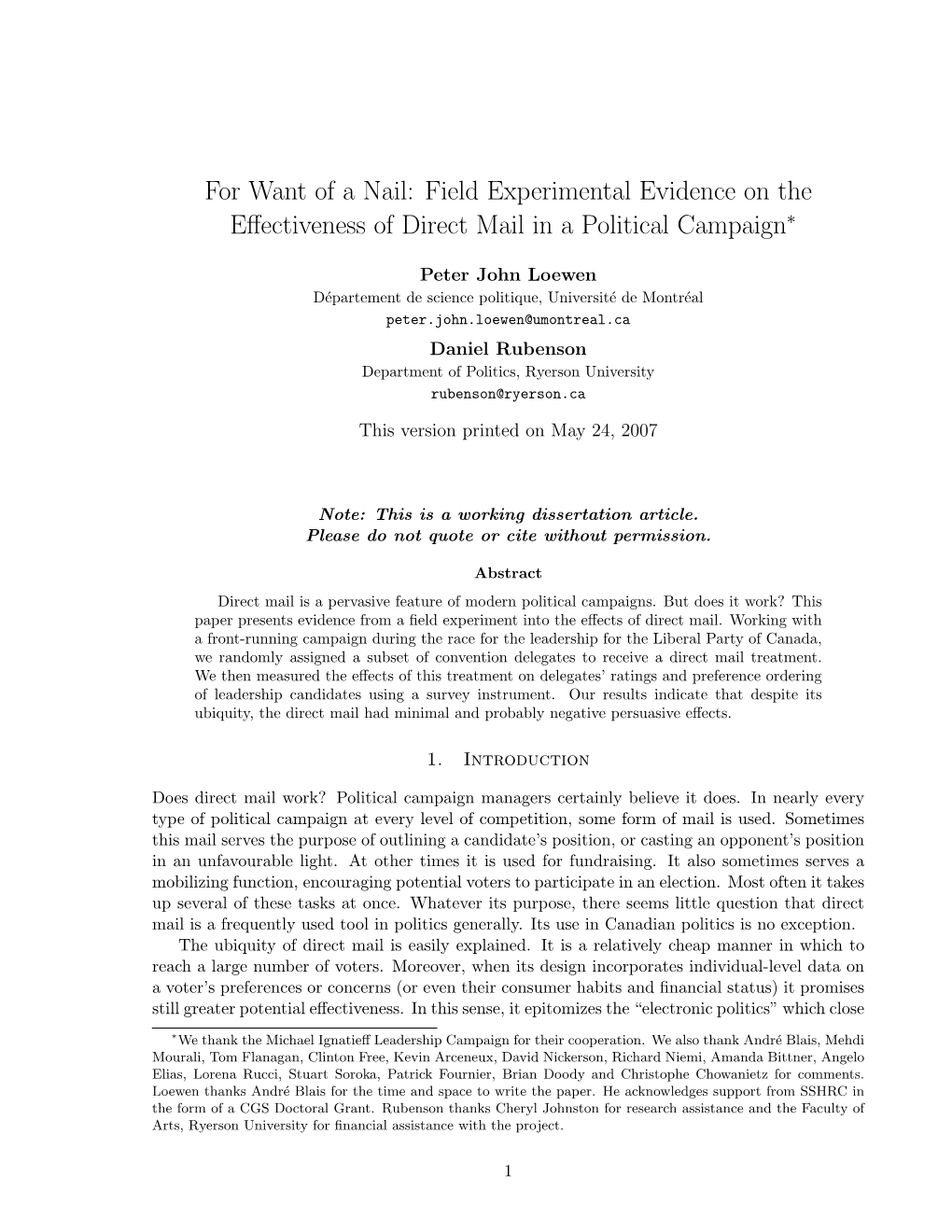 Field Experimental Evidence on the Effectiveness of Direct Mail in A