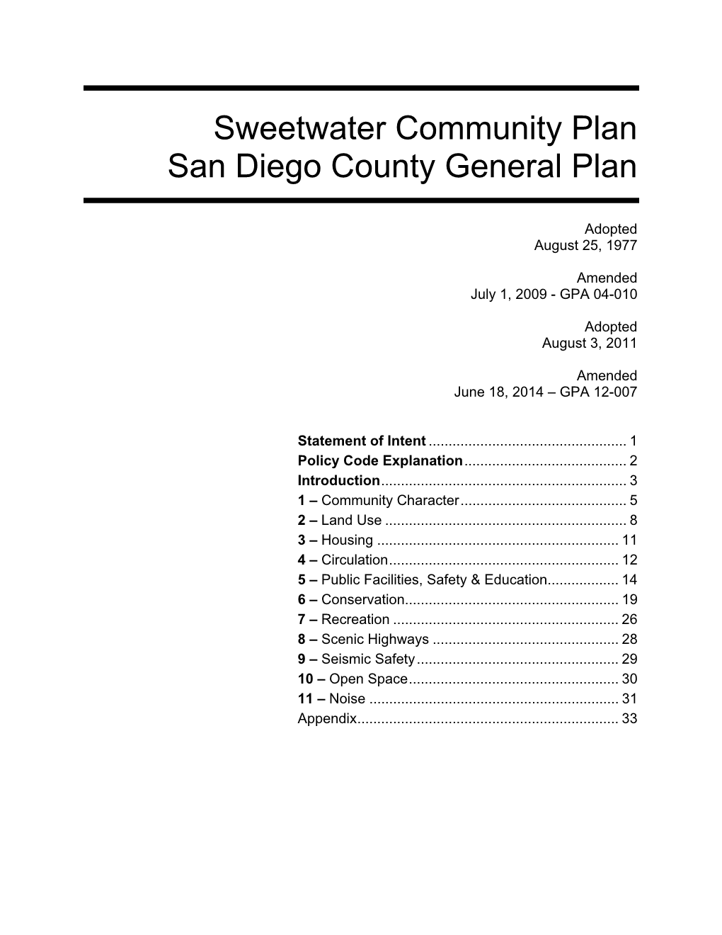 Sweetwater Community Plan San Diego County General Plan