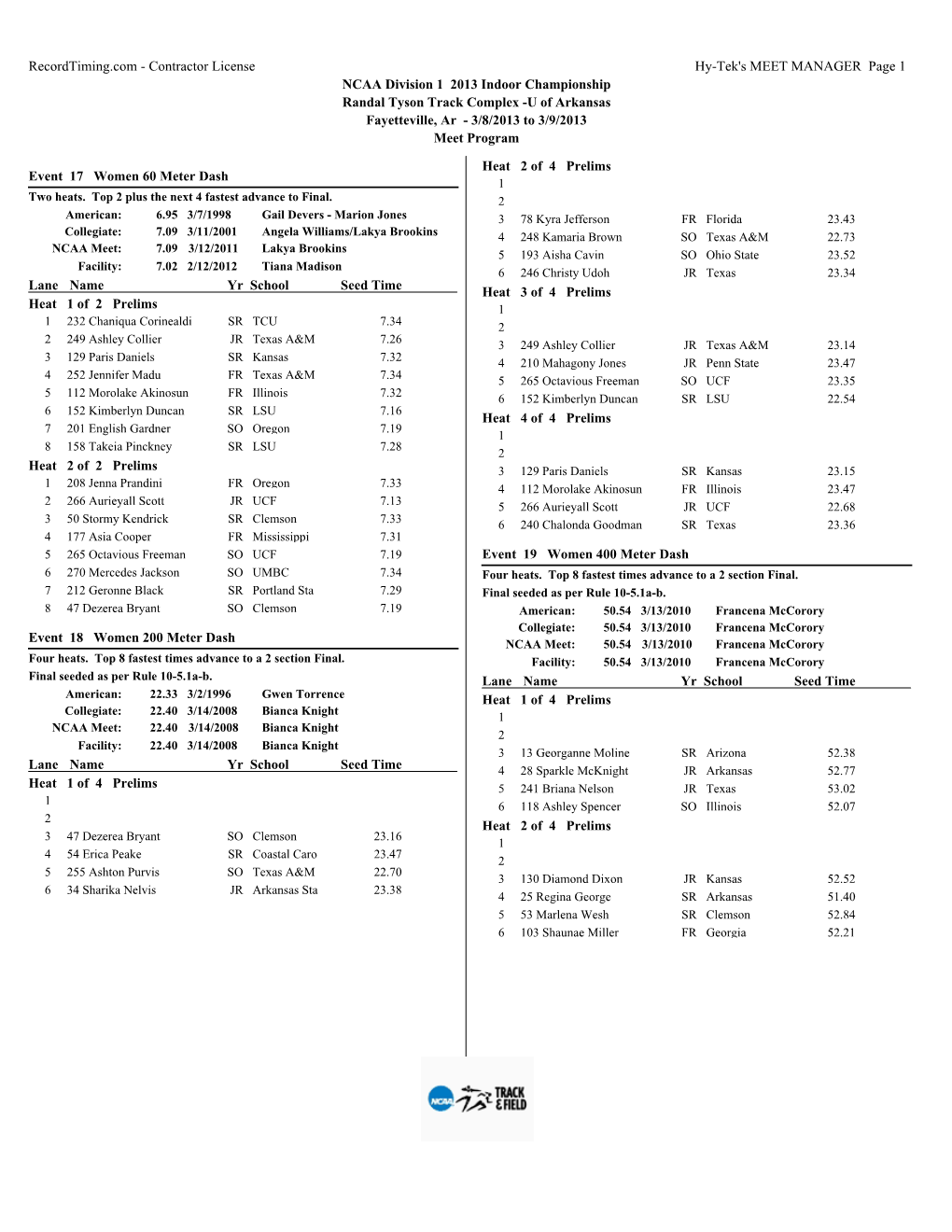 Contractor License Hy-Tek's MEET MANAGER Page 1 NCAA Division