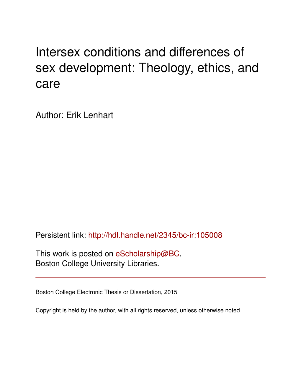 Intersex Conditions and Differences of Sex Development