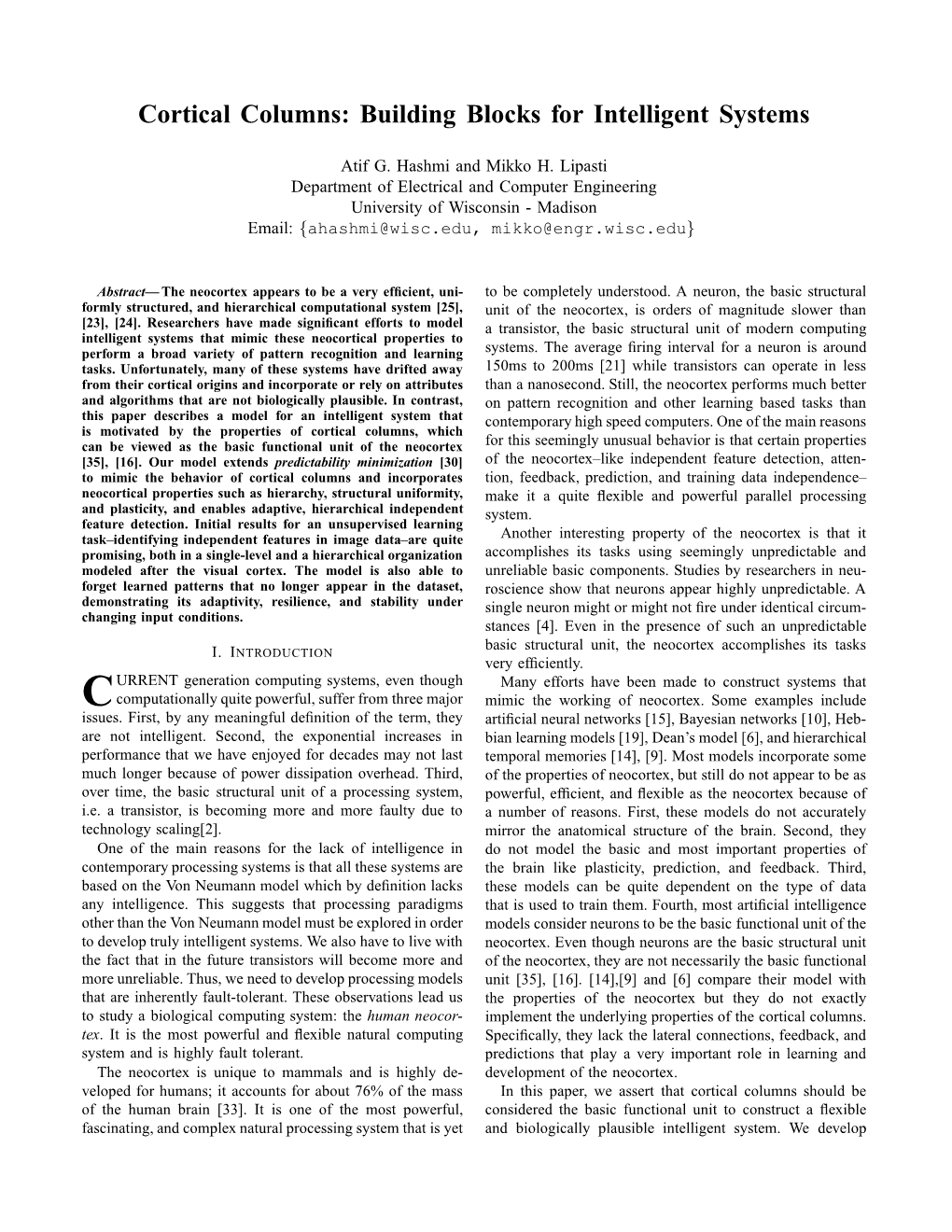 Cortical Columns: Building Blocks for Intelligent Systems