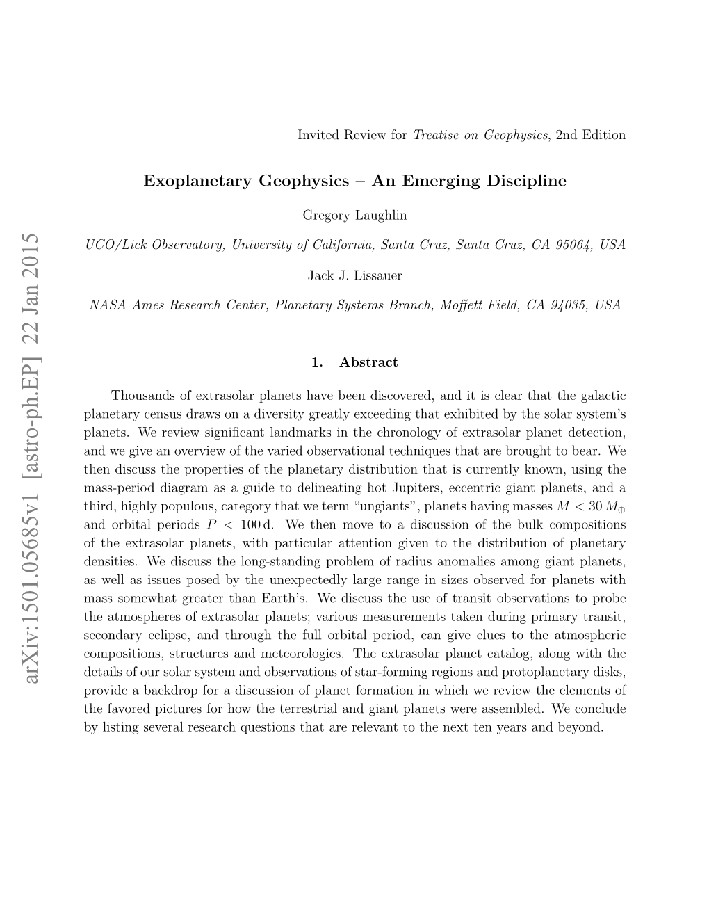 Exoplanetary Geophysics--An Emerging Discipline