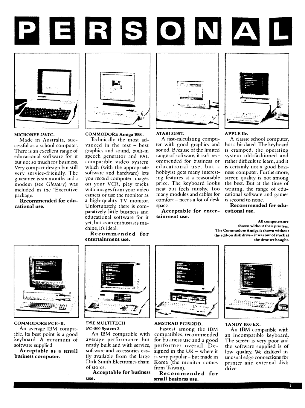 Feature Comparison of Computers by Choice Magazine