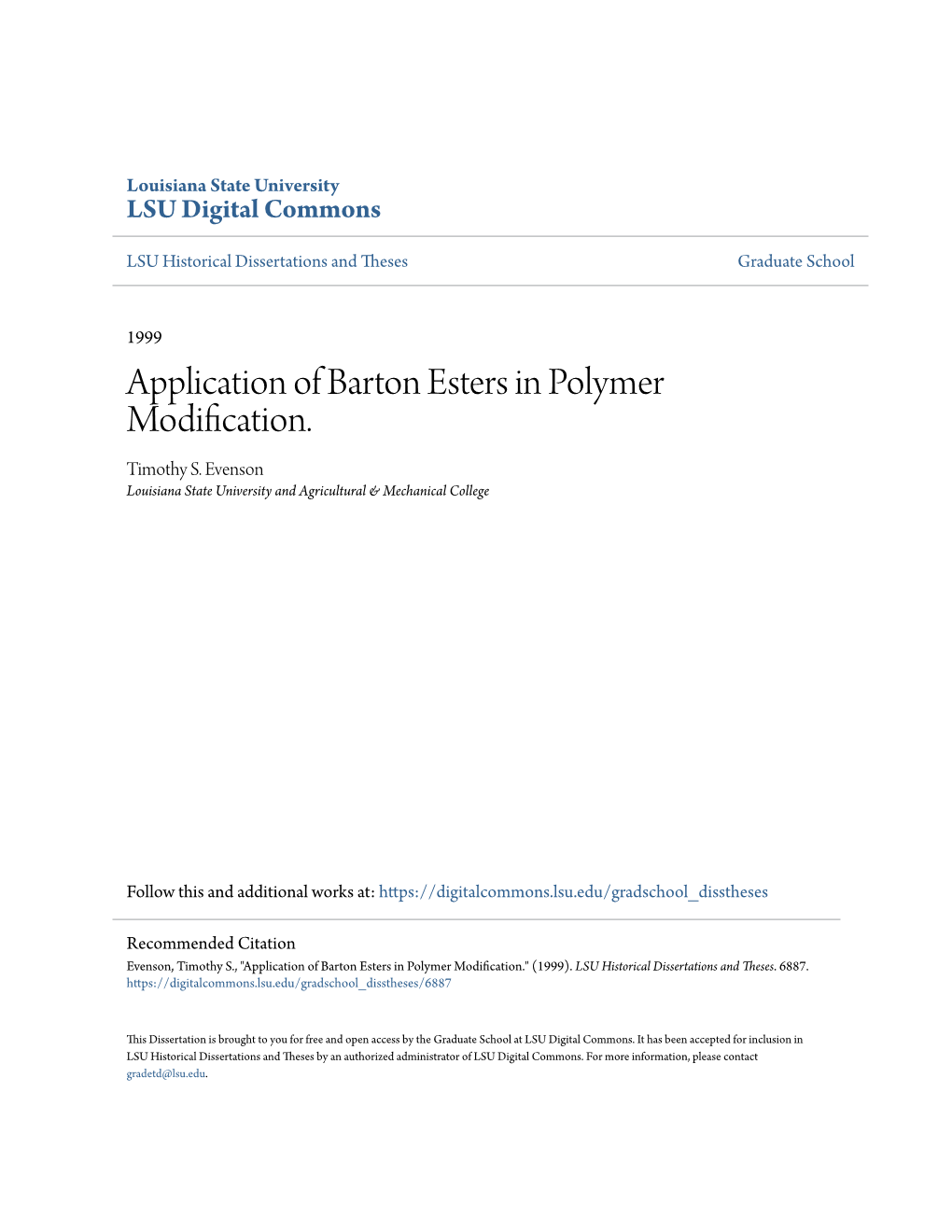 Application of Barton Esters in Polymer Modification. Timothy S