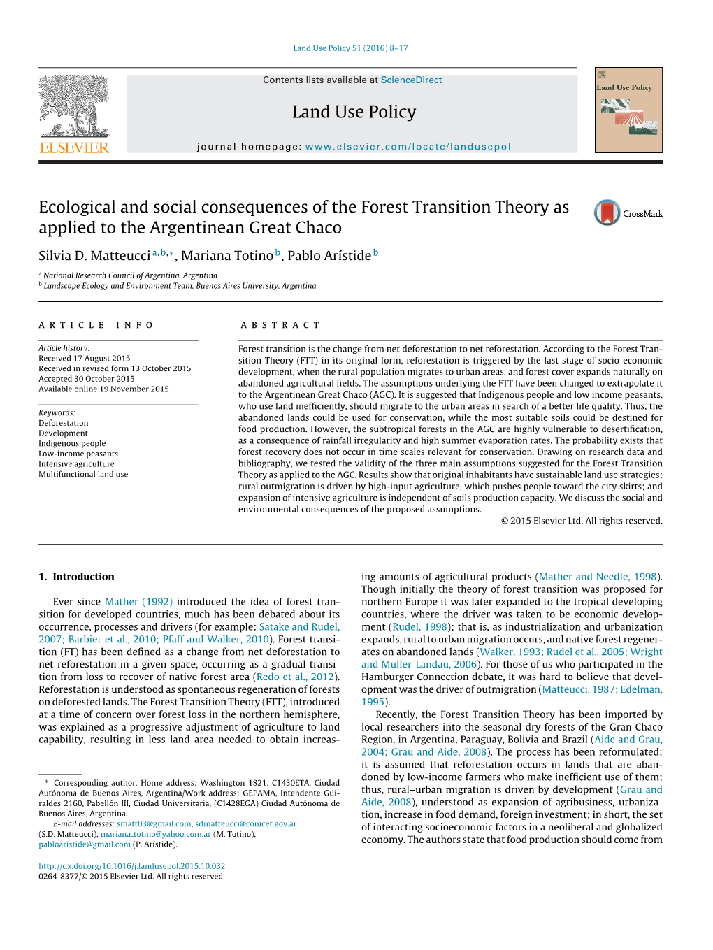 Ecological and Social Consequences of the Forest Transition Theory As