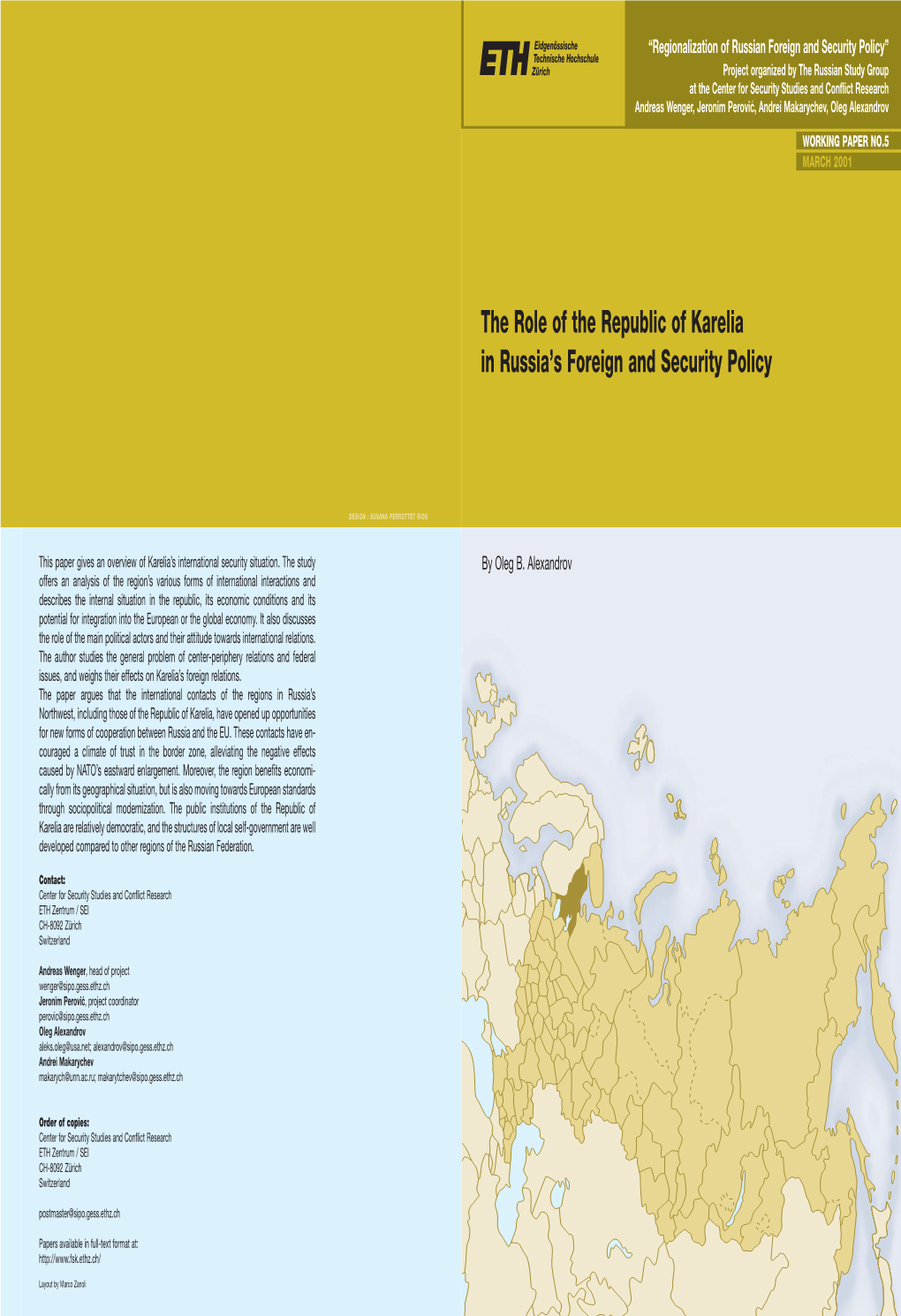 The Role of the Republic of Karelia in Russia's Foreign and Security Policy