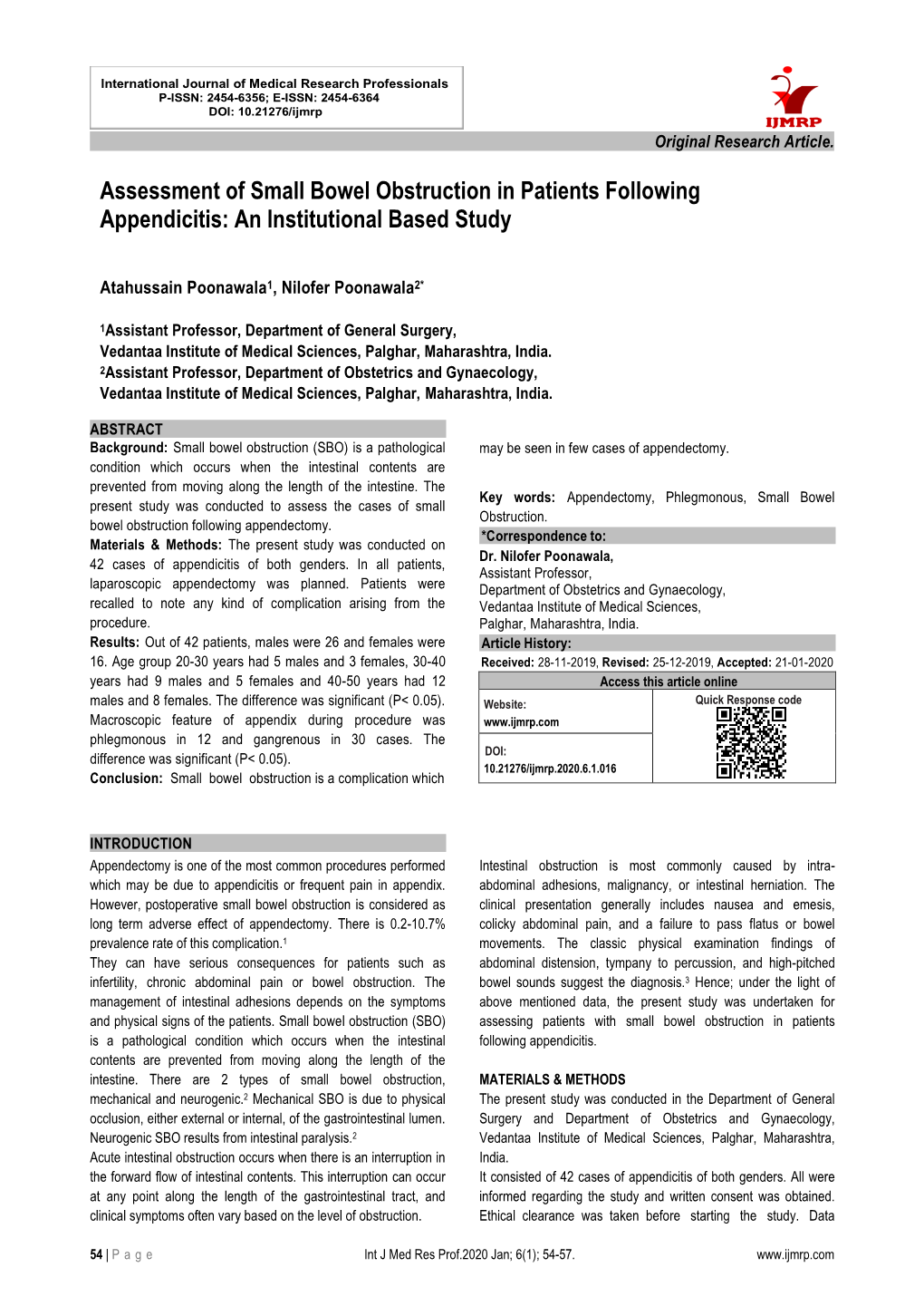 Assessment of Small Bowel Obstruction in Patients Following Appendicitis: an Institutional Based Study