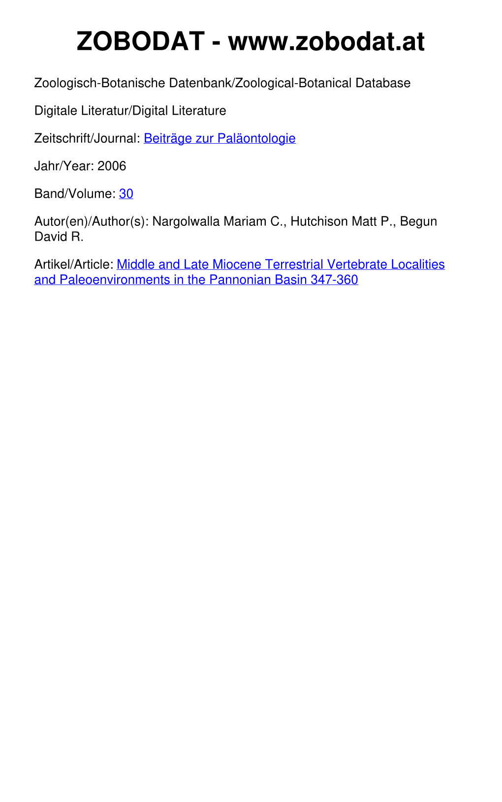 Middle and Late Miocene Terrestrial Vertebrate Localities And