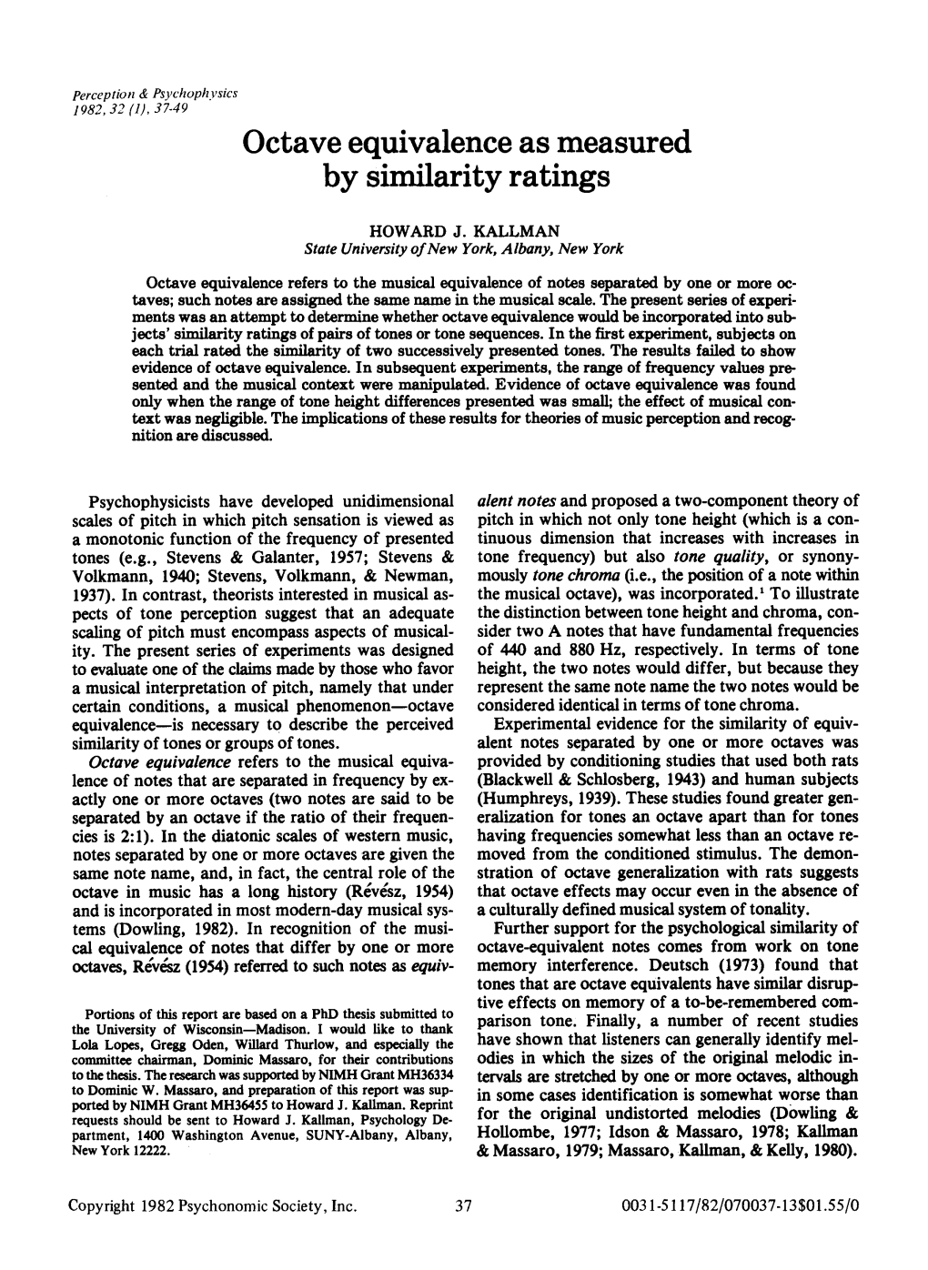 Octave Equivalence As Measured by Similarity Ratings