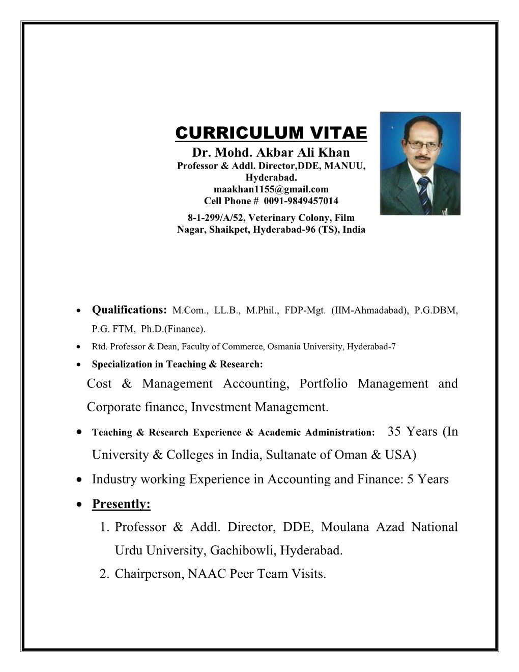 CURRICULUM VITAE Dr