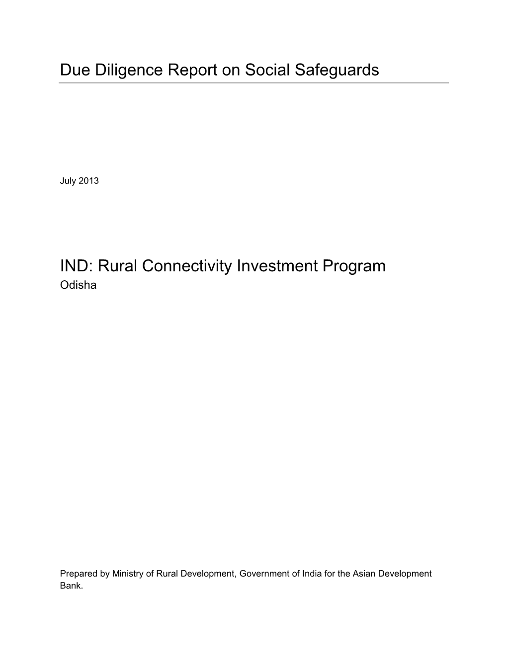 IND: Rural Connectivity Investment Program Odisha