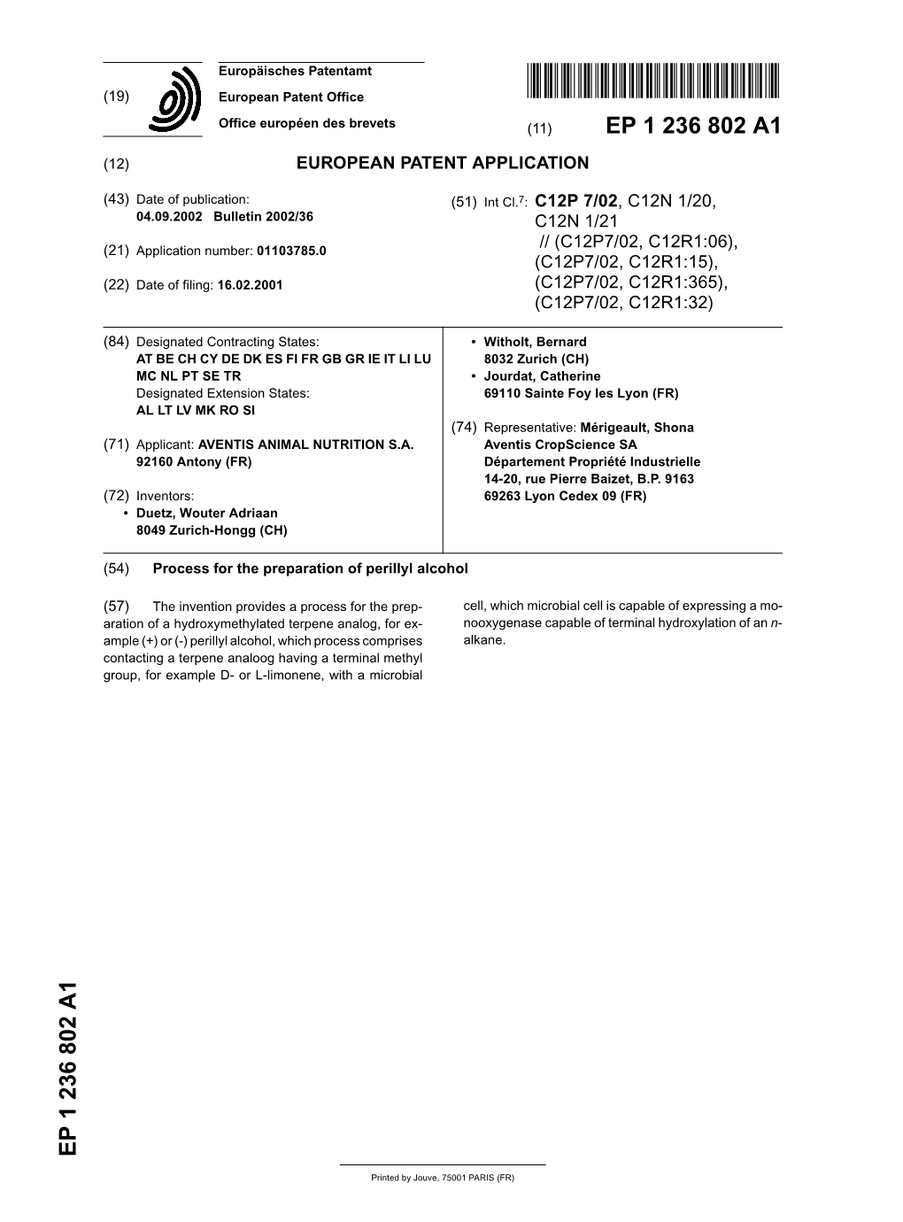 Process for the Preparation of Perillyl Alcohol