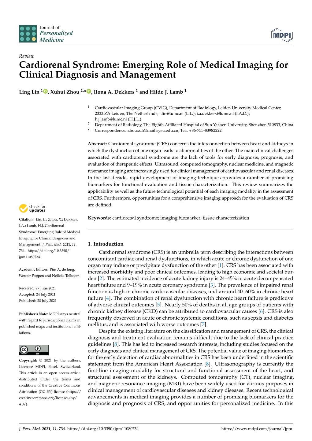 Cardiorenal Syndrome: Emerging Role of Medical Imaging for Clinical Diagnosis and Management