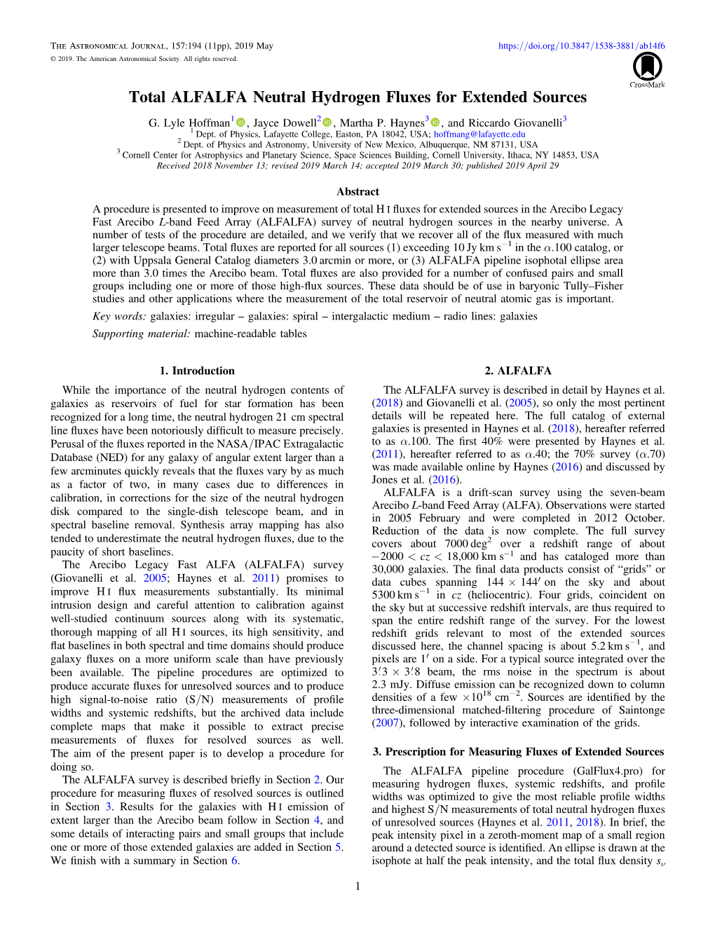 Total ALFALFA Neutral Hydrogen Fluxes for Extended Sources