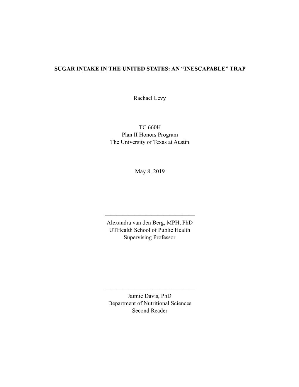 LEVY Thesis Sugar Intake in the United States 2019