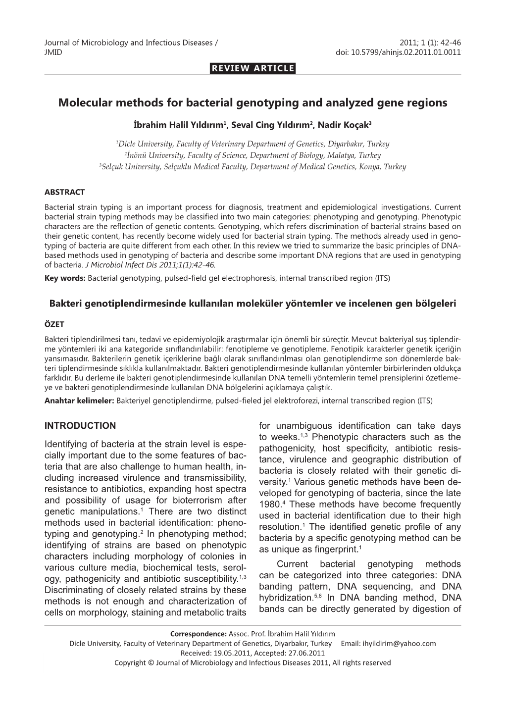 Molecular Methods for Bacterial Genotyping and Analyzed Gene Regions