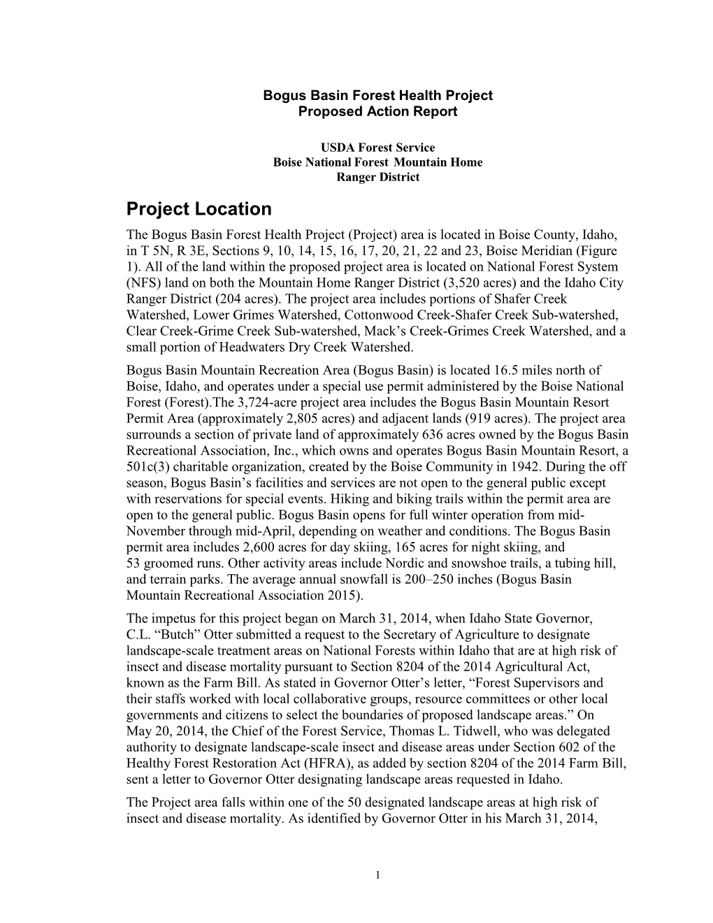 Bogus Basin Forest Health Project Proposed Action Report
