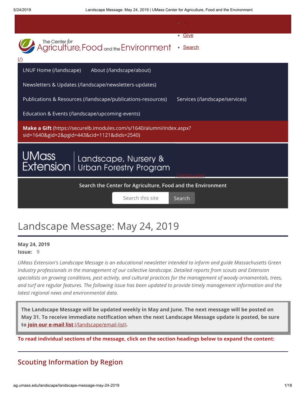 Landscape Message: May 24, 2019 | Umass Center for Agriculture, Food and the Environment