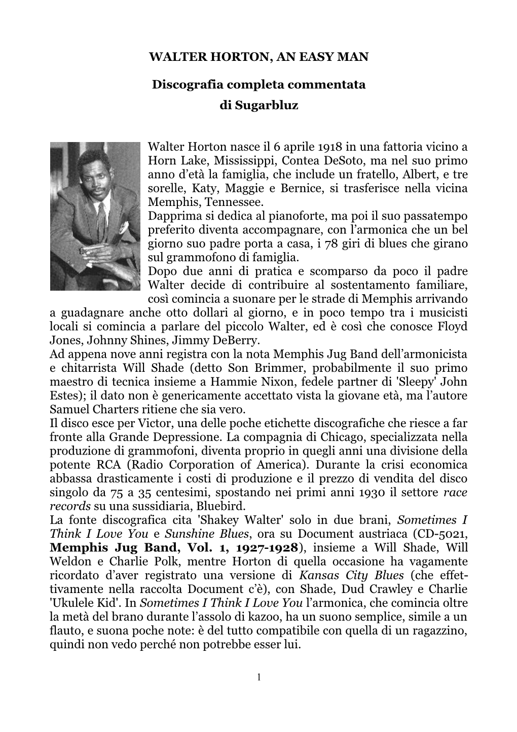 Big Walter Horton, Blues Harmonica Giant, Classic Sides 1951-1956 (3 CD) Di Bear Family, Uscito Nel 2010, Dopo La Stesura Di Questo Documento