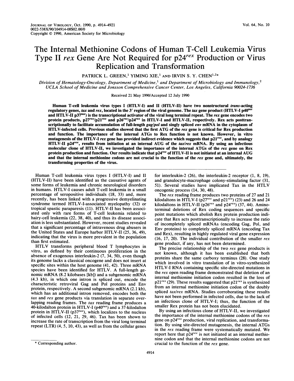 The Internal Methionine Codons of Human T-Cellleukemia Virus Type