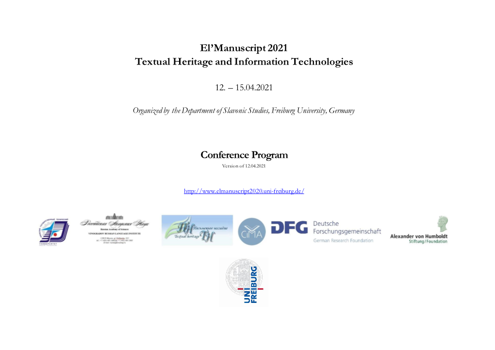 El'manuscript 2021 Textual Heritage and Information Technologies Conference Program