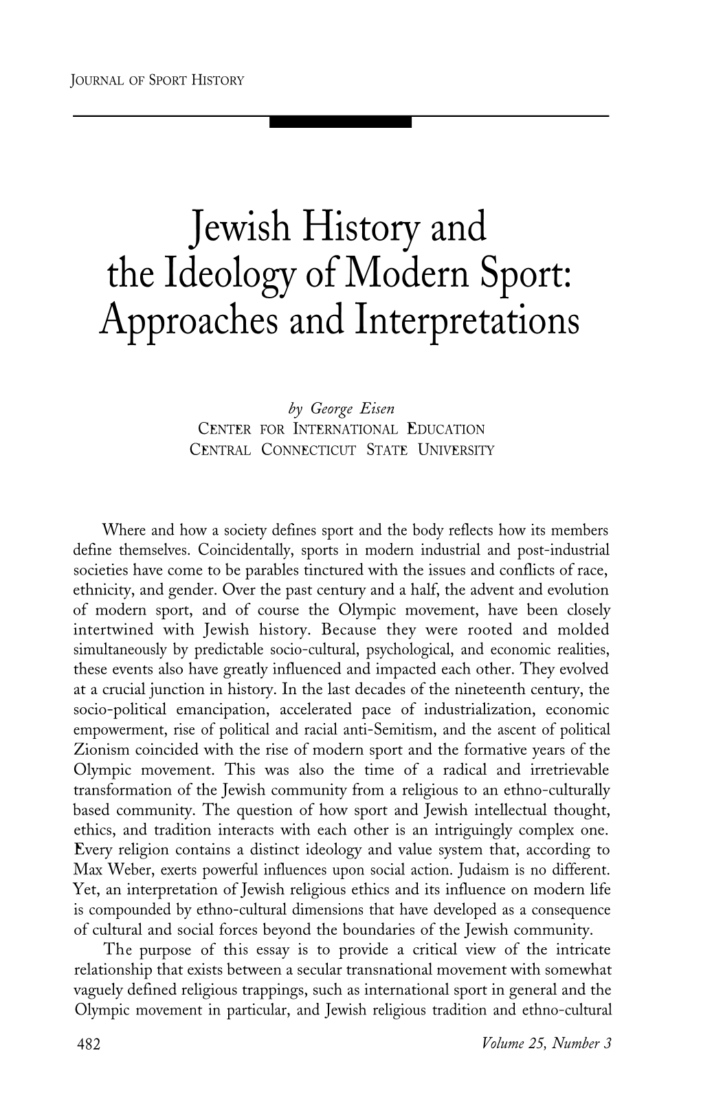 Jewish History and the Ideology of the Modern Sport