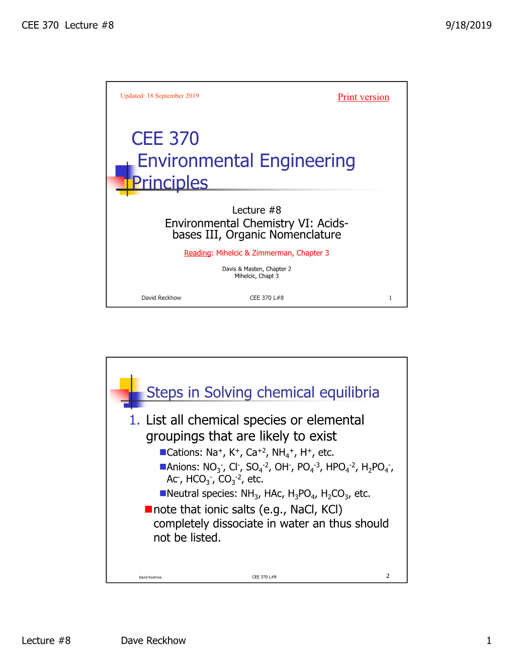 CEE 370 Environmental Engineering Principles