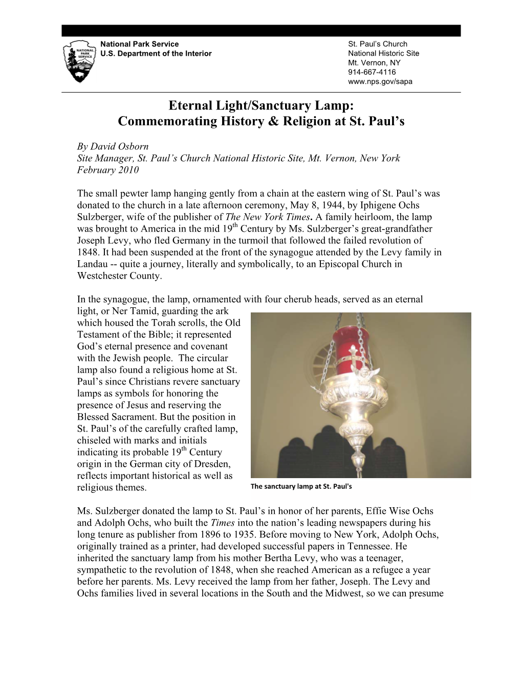 Eternal Light/Sanctuary Lamp: Commemorating History & Religion at St