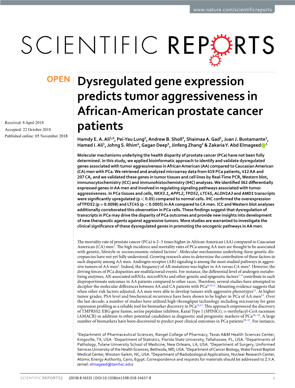 Dysregulated Gene Expression Predicts Tumor Aggressiveness In