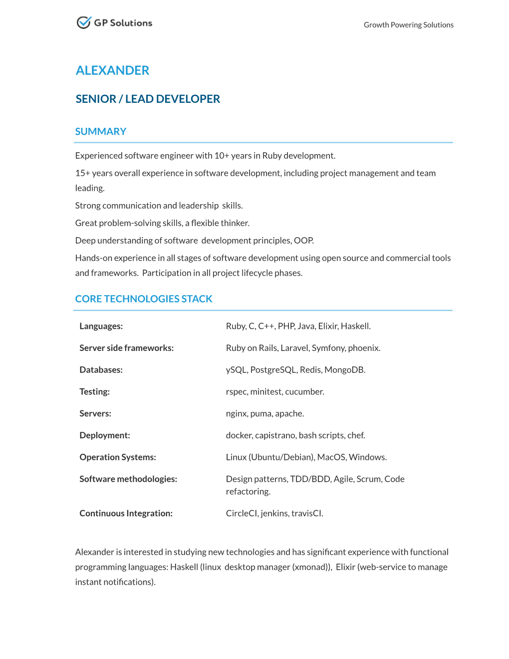 CV Senior Software Developer