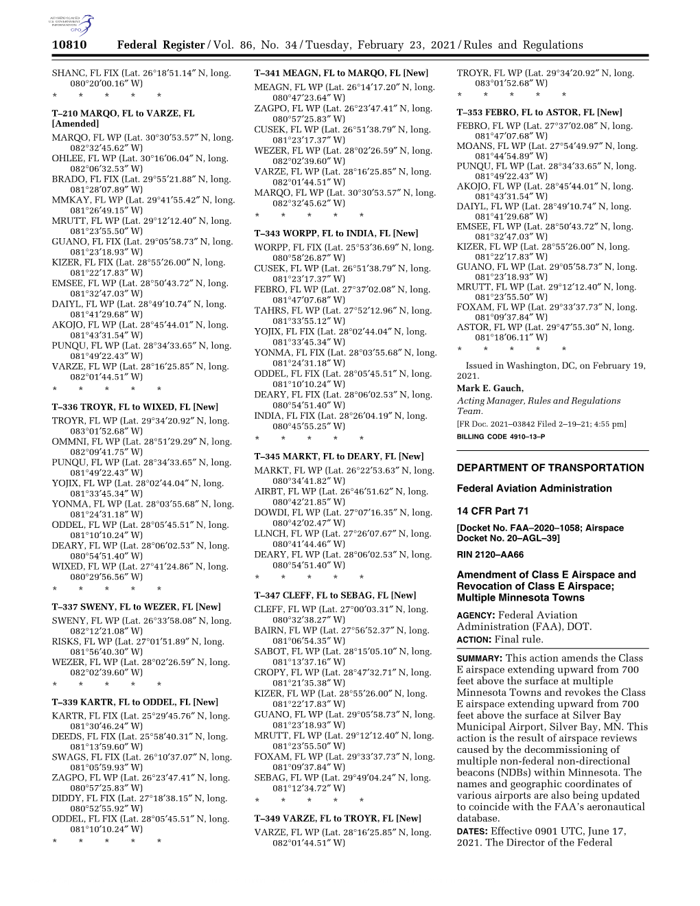 Federal Register/Vol. 86, No. 34/Tuesday, February 23, 2021